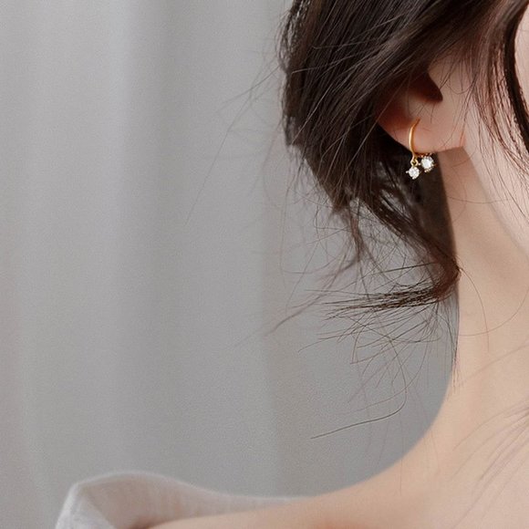 #NEW 925 Sterling Silver Diamond Drop Round Hoop Earrings - Picture 4 of 11